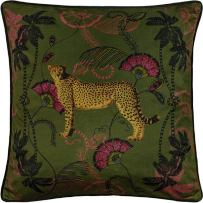 Paoletti Tropical Cheetah Velvet Piped Cushion Cover from B&Q