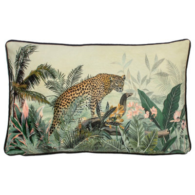 Evans Lichfield Manyara Leopard Rectangular Botanical Feather Filled Cushion from B&Q