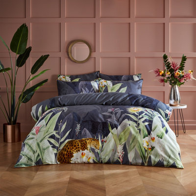 Paoletti Artemis Botanical 100% Cotton Duvet Cover SetSingleBlue from B&Q