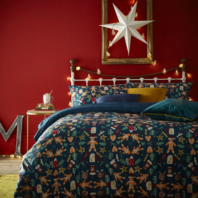 Furn. Yuletide Treats Festive Pyjama Fleece Duvet Cover SetSingleBlue from B&Q