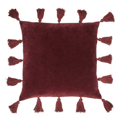 Furn. Medina Velvet Tasselled Feather Filled Cushion