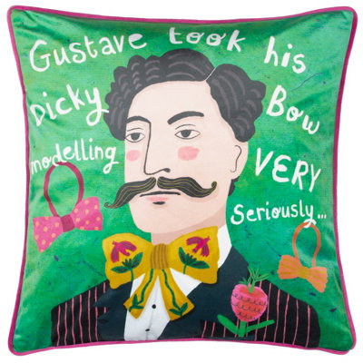 Kate Merritt Gustave Illustrated Velvet Piped Feather Filled Cushion from B&Q