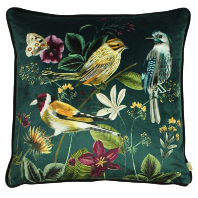 Evans Lichfield Midnight Garden Velvet Piped Feather Filled Cushion from B&Q