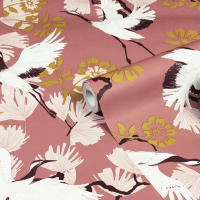 Furn. Demoiselle Blush Pink Botanical Printed Wallpaper from B&Q