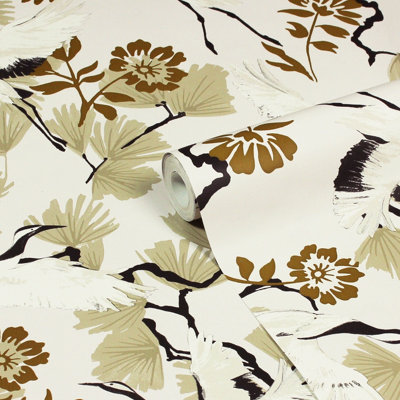 Furn. Demoiselle Natural Beige Botanical Printed Wallpaper from B&Q
