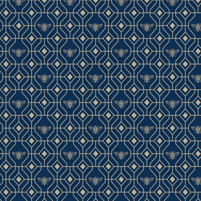 Furn. Bee Deco Dark Blue Geometric Foil Wallpaper Sample from B&Q