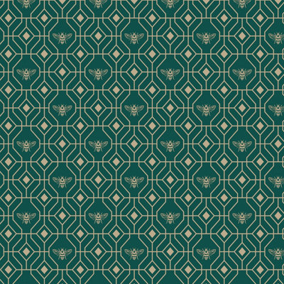 Furn. Bee Deco Emerald Green Geometric Foil Wallpaper Sample from B&Q