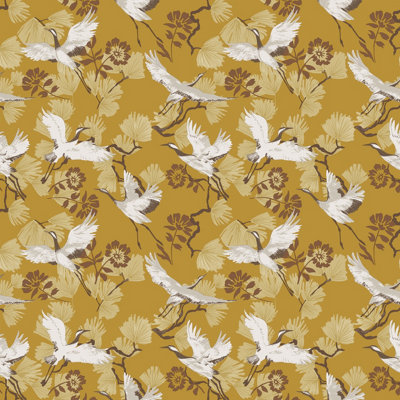 Furn. Demoiselle Mustard Yellow Botanical Printed Wallpaper Sample from B&Q