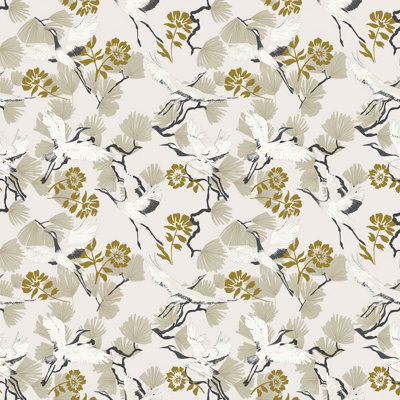 Furn. Demoiselle Natural Beige Botanical Printed Wallpaper Sample from B&Q