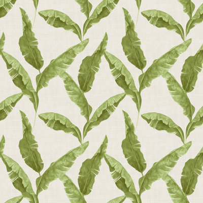 Furn. Plantain Green/natural Beige Botanical Printed Wallpaper Sample from B&Q