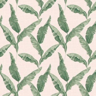 Furn. Plantain Teal Blue/blush Pink Botanical Printed Wallpaper Sample from B&Q