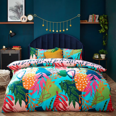 Furn. Coralina Tropical Palm Reversible Duvet Cover SetKingBlue from B&Q