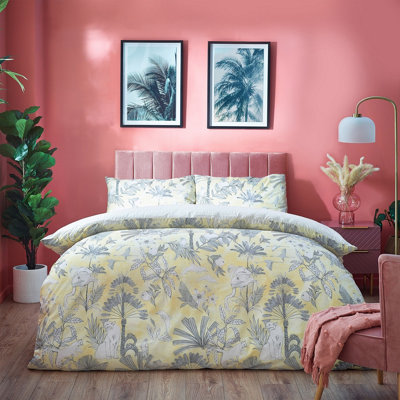 Furn. Colony Palm Tropical Reversible Duvet Cover SetDoubleYellow from B&Q