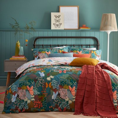 Furn. Forage Floral Reversible Duvet Cover SetSingleBlue from B&Q