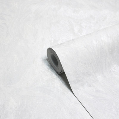 Paoletti Luxe Marble Pearl White Embossed Metallic Vinyl Wallpaper from B&Q