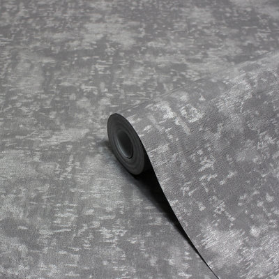 B&Q -  Symphony Charcoal Grey Embossed Metallic Vinyl Wallpaper