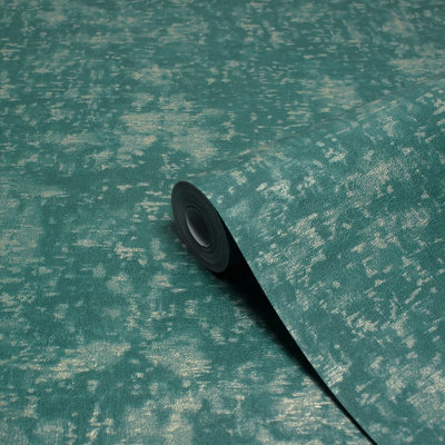 B&Q -  Symphony Teal Blue Embossed Metallic Vinyl Wallpaper