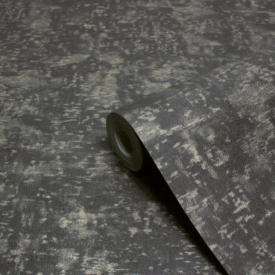B&Q -  Symphony Black Embossed Metallic Vinyl Wallpaper