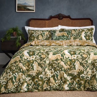 Paoletti Harewood Animal 100% Cotton Duvet Cover SetSingleGreen from B&Q