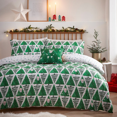 Furn. Hide And Seek Santa Christmas Reversible Duvet Cover SetToddler/juniorGreen