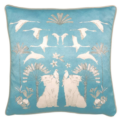 B&Q - Furn. Colony Palm Botanical Velvet Feather Filled Cushion