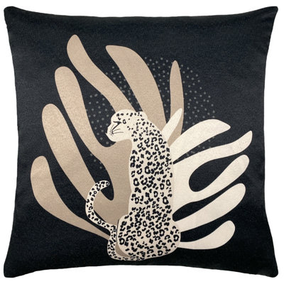 Furn. Aurora Leopard Abstract Feather Filled Cushion Black
