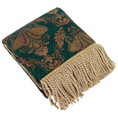 Paoletti Shiraz Traditional Floral Damask Jacquard Fringed Throw from B&Q
