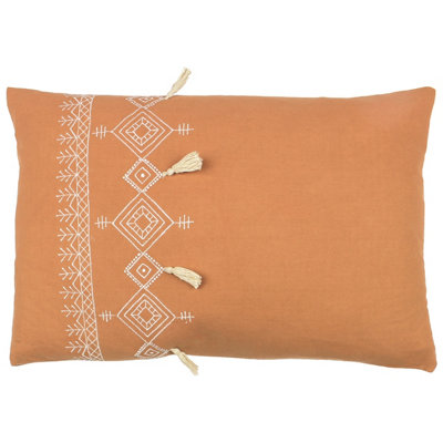 Furn. Pritta Embroidered Tasselled Polyester Filled Cushion from B&Q