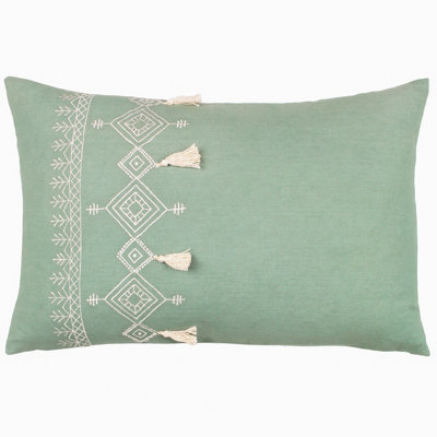 Furn. Pritta Embroidered Tasselled Polyester Filled Cushion from B&Q