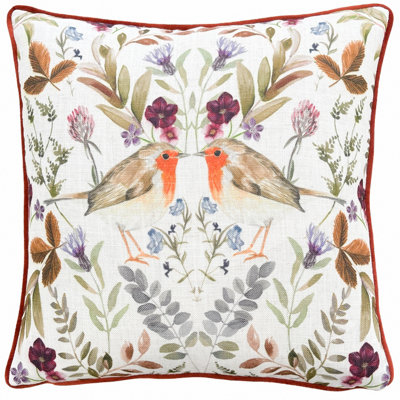 B&Q -  Mirrored Robin Watercolour Printed Piped Cushion Cover