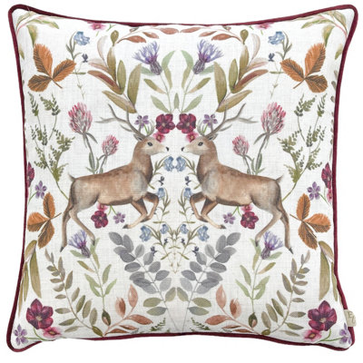 Evans Lichfield Mirrored Stag Watercolour Printed Piped Polyester Filled Cushion from B&Q