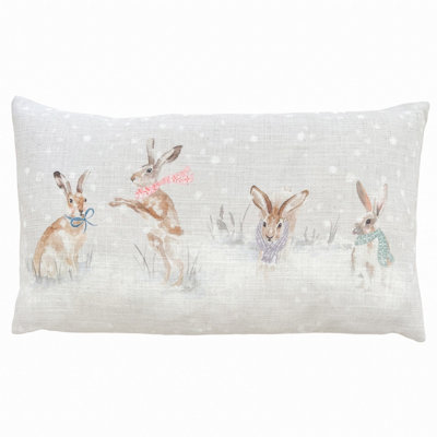 B&Q -  Snowy Hares Printed Polyester Filled Christmas Cushion