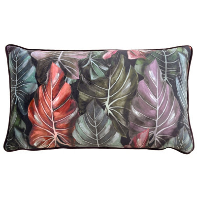 Wylder Tropics Mogori Leafage Digitally Printed Velvet Piped Polyester Filled Cushion from B&Q