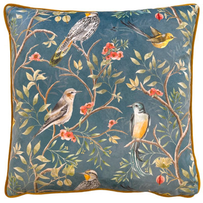 Wylder Orient Chinoiserie Birds Digitally Printed Velvet Feather Filled Cushion from B&Q