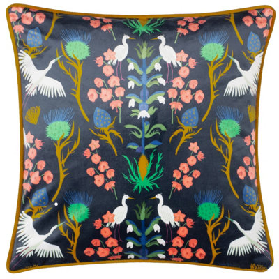 Kate Merritt Herons Floral Velvet Piped Feather Filled Cushion from B&Q