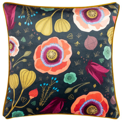 Kate Merritt Bright Blooms Floral Velvet Piped Polyester Filled Cushion from B&Q