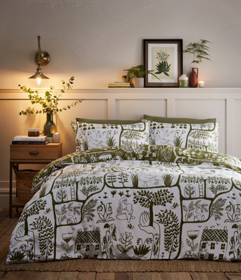 Furn. Frida Abstract Floral Reversible Duvet Cover SetSuper KingGreen from B&Q