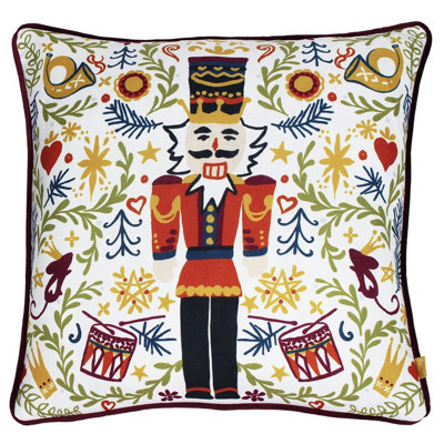 Furn. Nutcracker Christmas Velvet Feather Filled Cushion from B&Q
