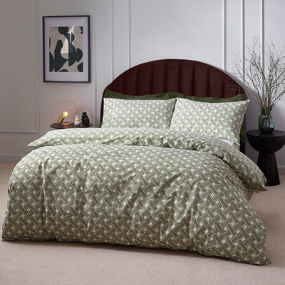HÖEM Hoem Alexa Abstract Geometric Cotton Rich Duvet Cover SetSingleGreen from B&Q