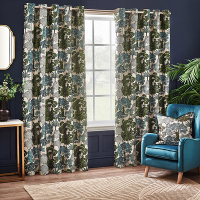 Wylder Woodlands Floral Jacquard Room Darkening Eyelet Curtain Pair Green (W)168Cm X (D)137Cm from B&Q