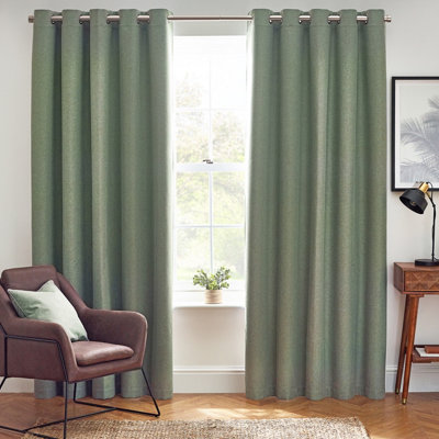 furn. Furn Dawn Textured Blackout Eyelet Curtain Pair Eucalyptus (W)229Cm X (D)229Cm from B&Q