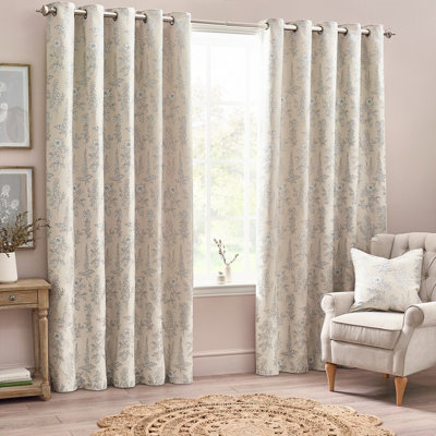Wylder Sophia Jacquard Floral Room Darkening Eyelet Curtain Pair Natural (W)229Cm X (D)137Cm from B&Q