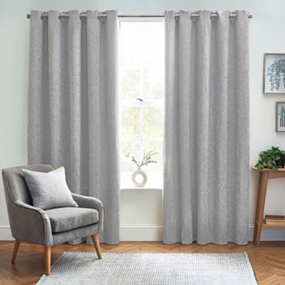furn. Grey Woven Lined Eyelet Curtains (W)228Cm (L)228CmPair from B&Q