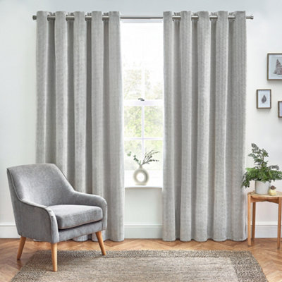 furn. Harris Grey Herringbone Chenille Lined Eyelet Curtains (W)167Cm (L)183CmPair from B&Q