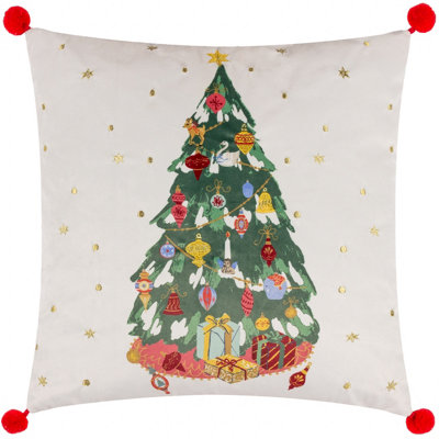Furn. Deck The Halls Tree Embroidered Velvet Polyester Filled Cushion from B&Q