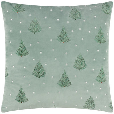 Furn. Evergreen Classic Tree Embroidered Velvet Feather Filled Cushion from B&Q