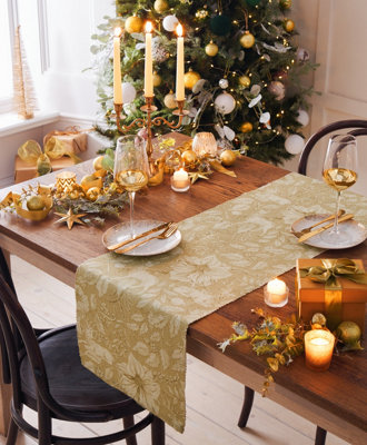 Paoletti Gold Stag Washable Festive Table Runner from B&Q