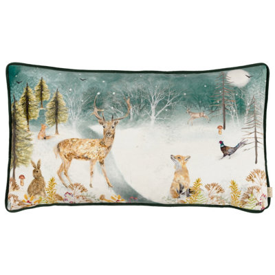Evans Lichfield Stag Winter Velvet Piped Feather Filled Cushion from B&Q