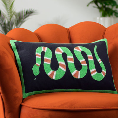 furn. Furn Coral Snake Embroidered 100% Cotton Polyester Filled CushionLime30 X 50Cm from B&Q
