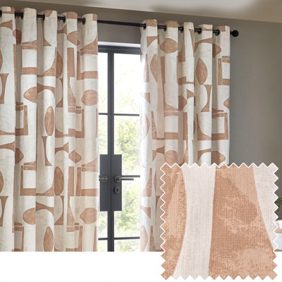 HÖEM Hoem Carro Abstract Room Darkening Eyelet Curtain Pair Clay (W)168Cm X (D)137Cm from B&Q